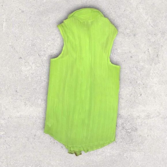Dress U II by Sharon Blouse Flutter Button Front Accordion Pleat Neon Green 1X - Picture 2 of 5